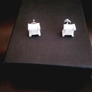 2 pairs iced out square earrings